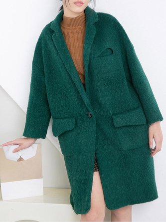 Lapel Long Sleeve Cutout Wool Blend Simple Coat